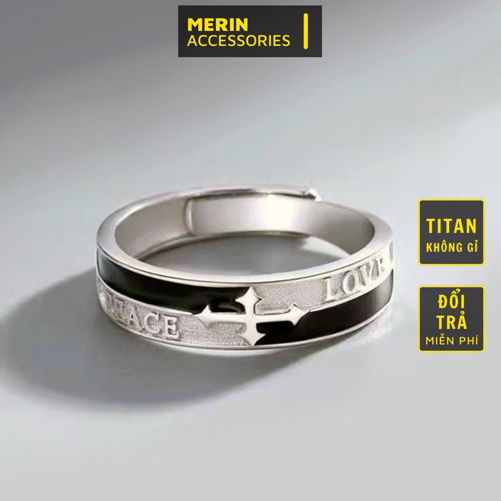 Nhẫn nam nữ tròn Merin Accessories màu bạc thời trang chất Titan đẹp đơn giản không gỉ - Nhẫn Love CR Ring