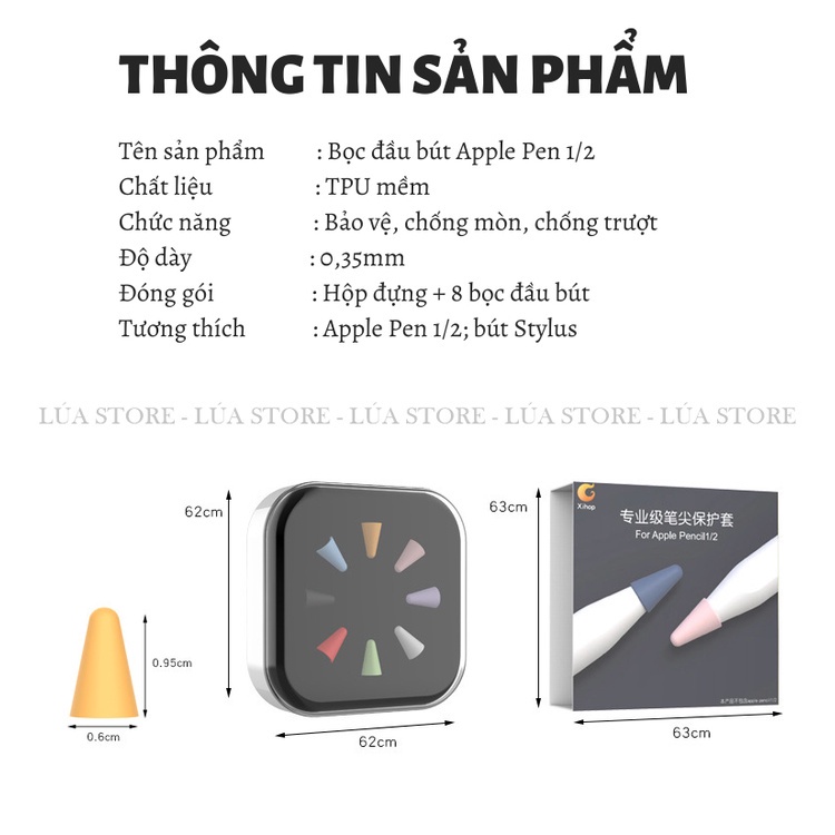 Bọc ngòi bút Apple Pen 1/2 chống mòn, chống trượt, bảo vệ ngòi bút cảm ứng, chất liệu TPU mềm, không cảm trở cảm ứng