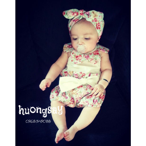 Set 3 món bodysuit+quần+ băng đô bé gái sang chảnh