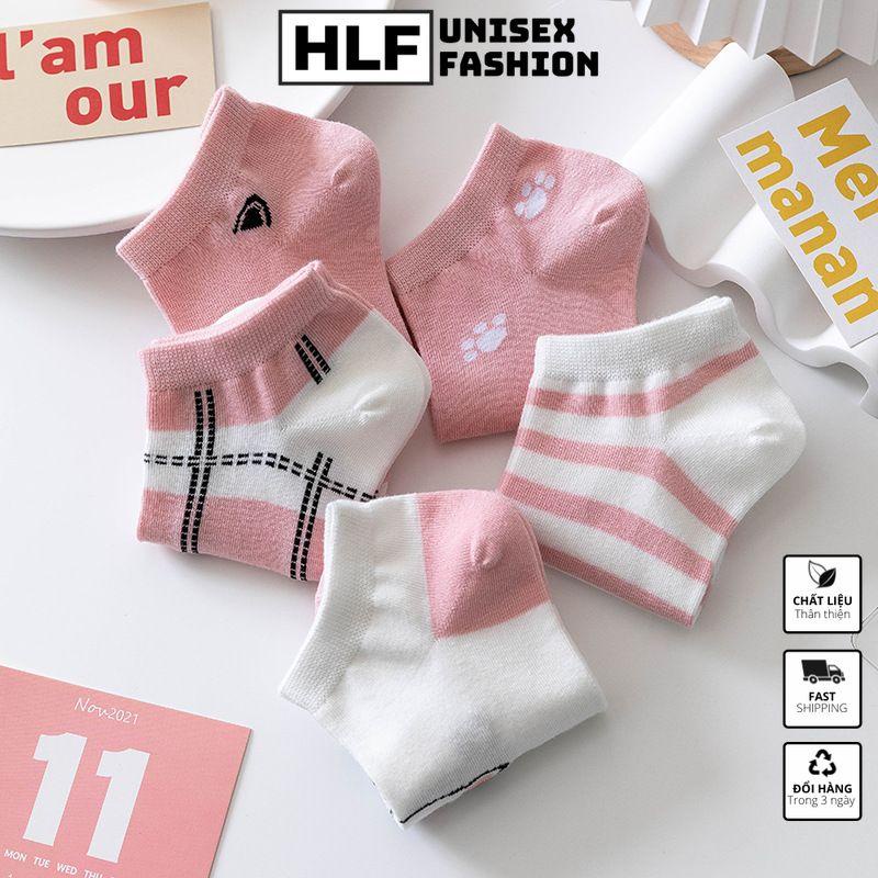Tất vớ nữ Cotton cổ tròn in thỏ hồng, tất vớ cổ ngắn HLFashion
