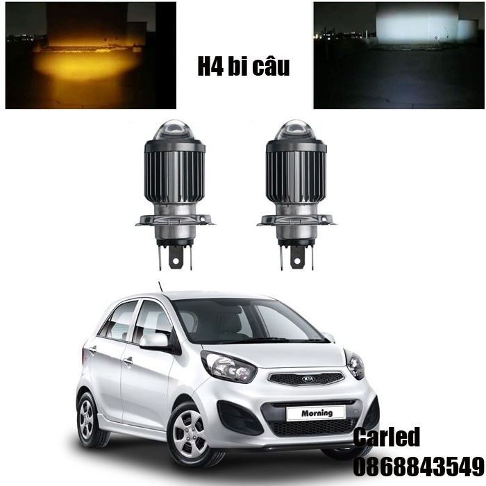 Bộ 2 đèn pha bi cầu chân H4 trắng vàng gôm xa dùng kia morning EXMT Vios