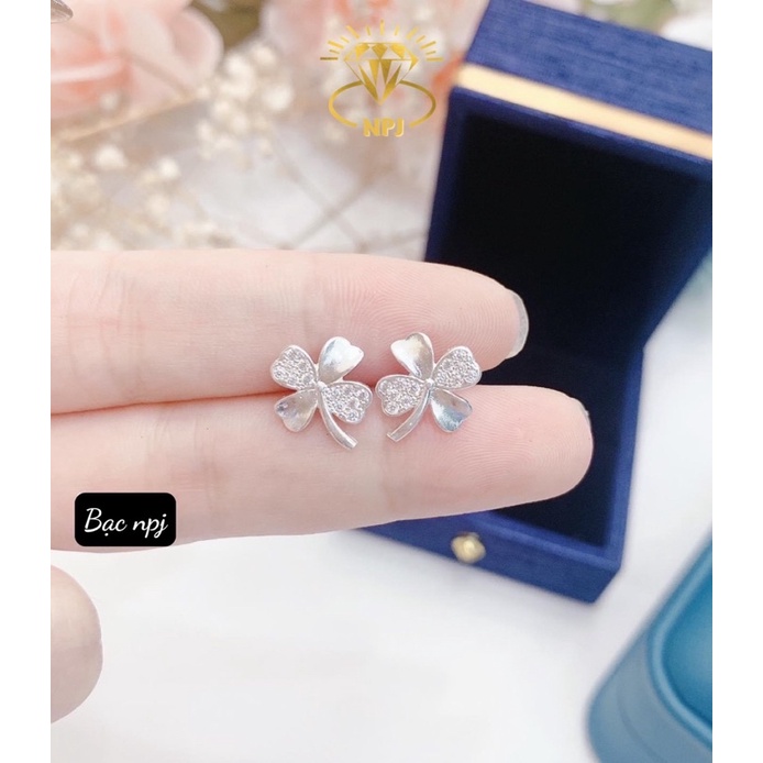 Bông tai cỏ 4 lá ⚡️ Xinh xắn ⚡️ , Hoa tai nữ Bạc Ta may mắn - Bạc Npj