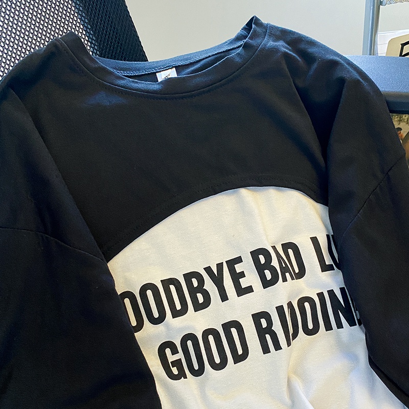 Áo thun ZHELIHANGFEI tay dài dáng rộng giả hai lớp in họa tiết chữ cái dễ phối đồ thời trang trẻ trung dành cho nữ