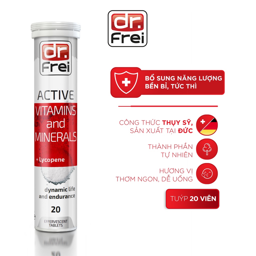 Viên Sủi Cung cấp năng lượng Dr. Frei Active Vitamins and Minerals + Lycopene (20 Viên)