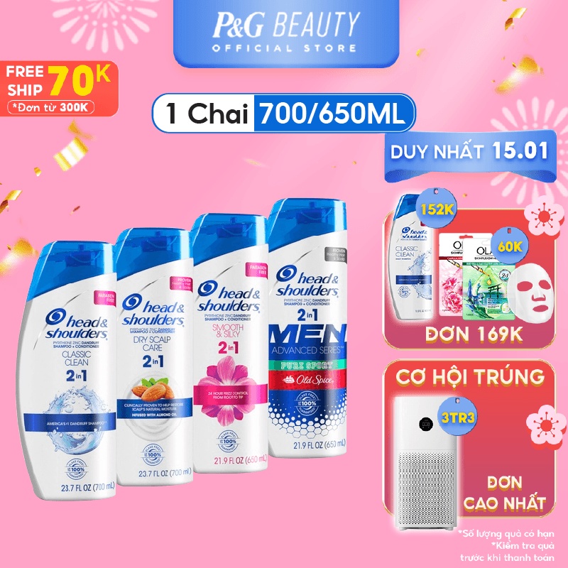 Dầu Gội &amp; Xả 2in1 Head&amp;Shoulders Mỹ nhiều mùi hương 650/700ml