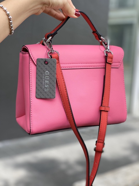 Túi GUESS chính hãng hồng dây đỏ & xanh mint dáng hộp có quai xách trẻ trung