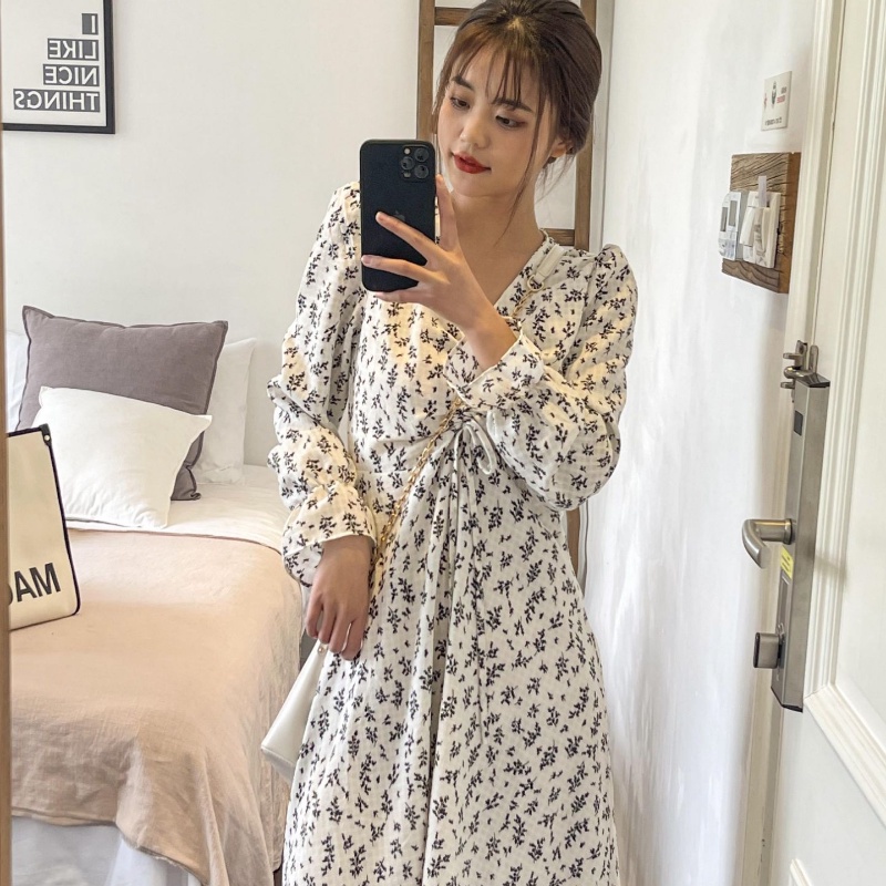 Đầm hoa dáng ôm thời trang mùa thu phong cách Hàn Quốc cho nữ