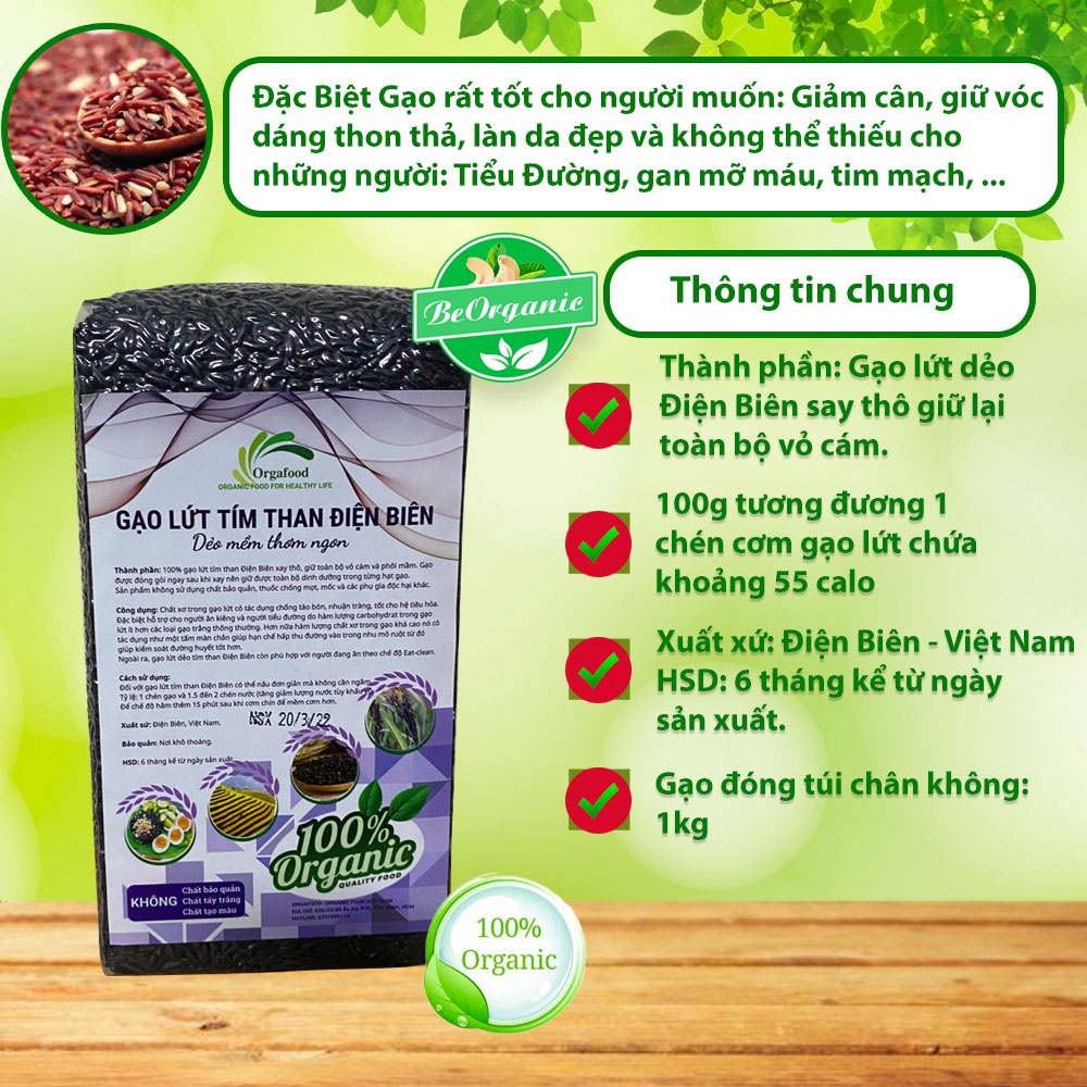 Gạo Lứt Đen Dẻo Điện Biên Hữu Cơ 1kg Beorganic - Eat Clean, Eco Food, Healthy, Giảm Cân Cho Người Ăn Kiêng, Tiểu Đường