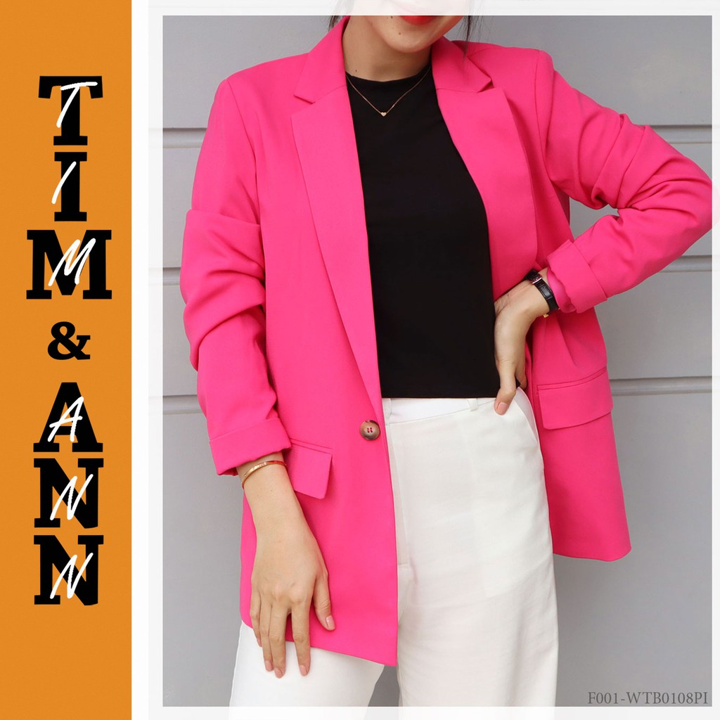 Áo Blazer 2 Lớp Nữ - Áo Vest Nữ Suông Hồng 0108PI - Áo Khoác Nữ - Thời Trang Nữ Tim & Ann