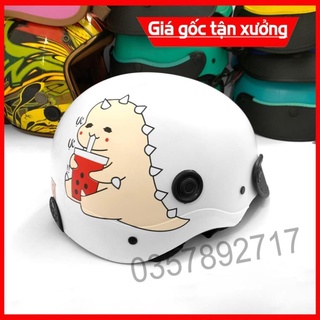 Nón bảo hiểm sơn khủng long trà sữa siêu kute