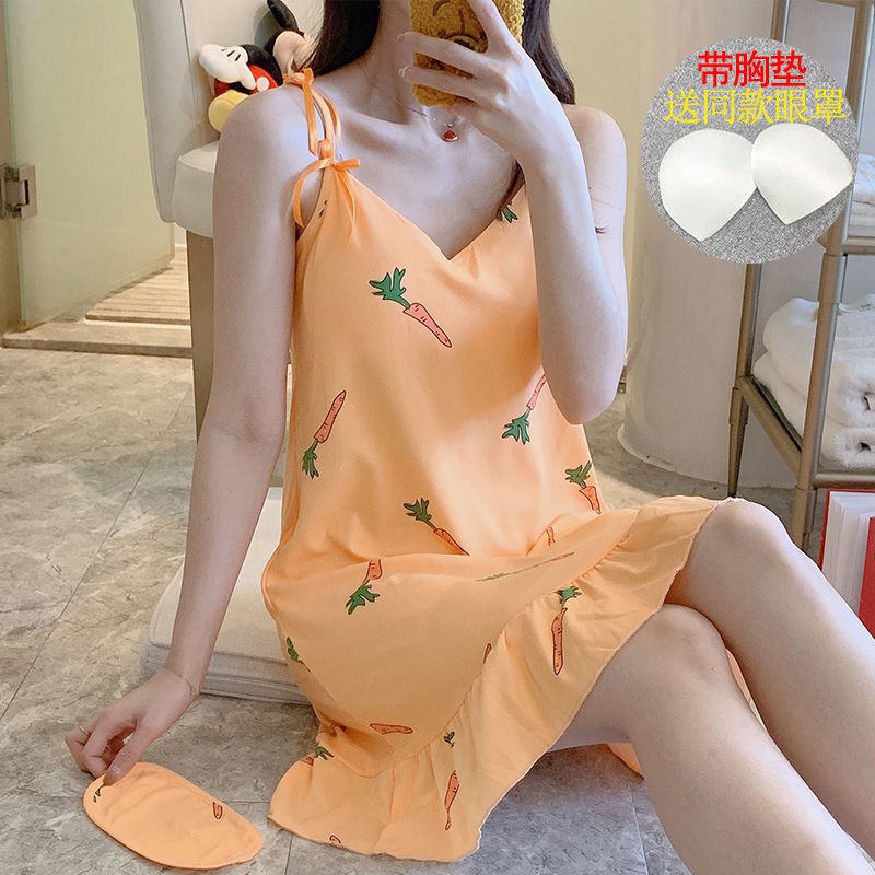 Đầm Ngủ Hai Dây Có Mút Đệm Ngực Thời Trang Mùa Hè Hàn Quốc Dễ Thương Cho Nữ | BigBuy360 - bigbuy360.vn