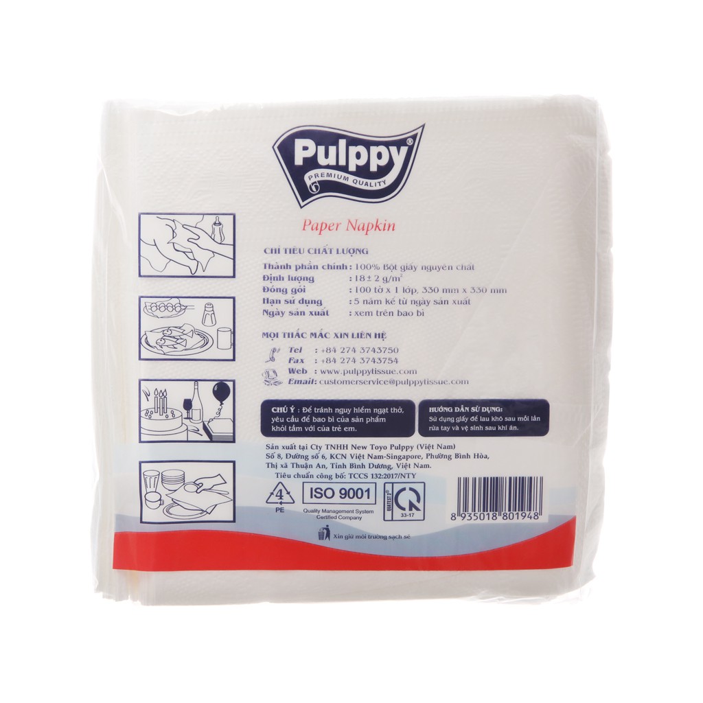 Khăn giấy ăn Pulppy 1 lớp gói 100 tờ