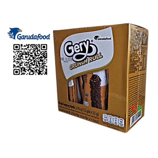 Bánh cuộn phủ Sô cô la Gery Crunch Roll Chocolate  hộp 276g