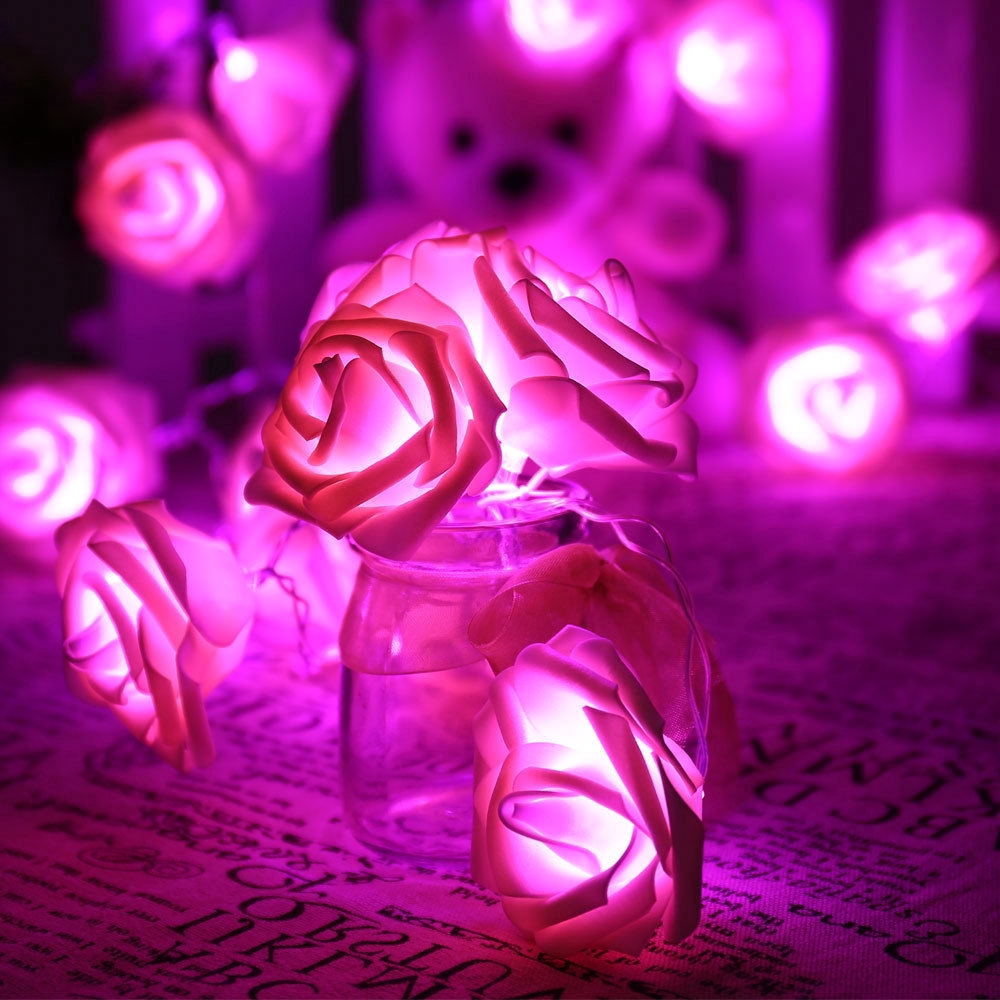 2.5M 20 LED Rose Flower String Lights / Battery Operated Wire Starry Fairy Lights / Waterproof String Lamp Suitable Indoor Outdoor / Decoration Night Light Perfect For Bedroom,Festival,Christmas,Ramadan,Parties,Wedding,Birthday,Kids Room,Patio,Window