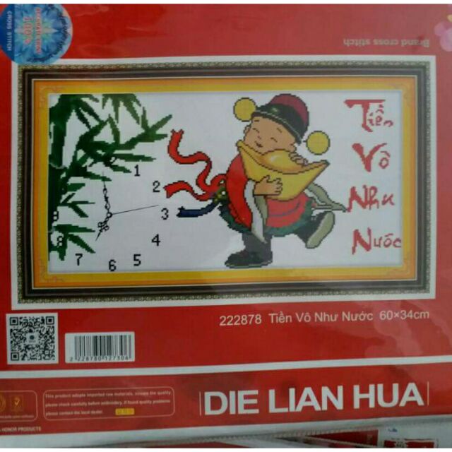 Freeship 99k TQ_Tranh thêu đồng hồ thần tài