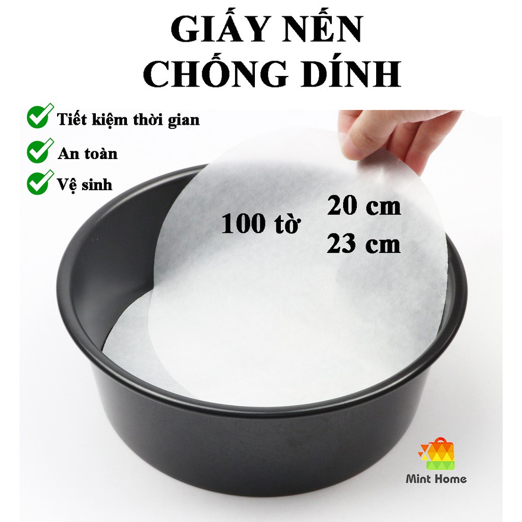 Set 100 giấy nến đục lỗ lót nồi chiên không dầu, hấp nướng bánh, chống dính