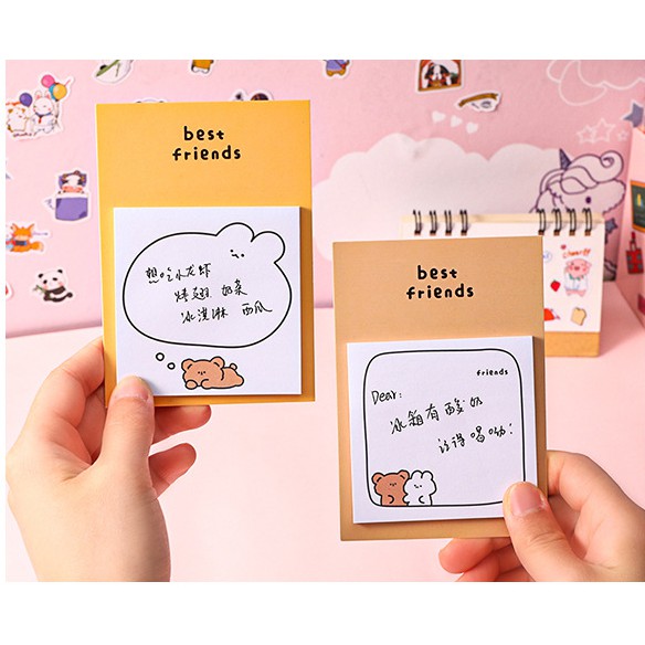 Giấy note ghi chú dán được hình gấu nâu thỏ trắng cute dễ thương (30 tờ)