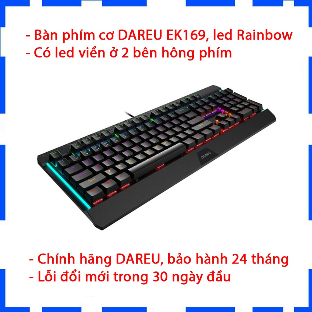 Bàn phím cơ Gaming Dareu EK169 - Màu đen - Led 7 màu - Chính hãng BH 24 tháng - Cam kết lỗi 1 đổi 1