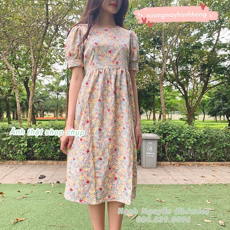 Váy babydoll chất thô quảng châu, váy hoa Ulzzang cực xinh - Xưởng May Hạnh Hồng | BigBuy360 - bigbuy360.vn