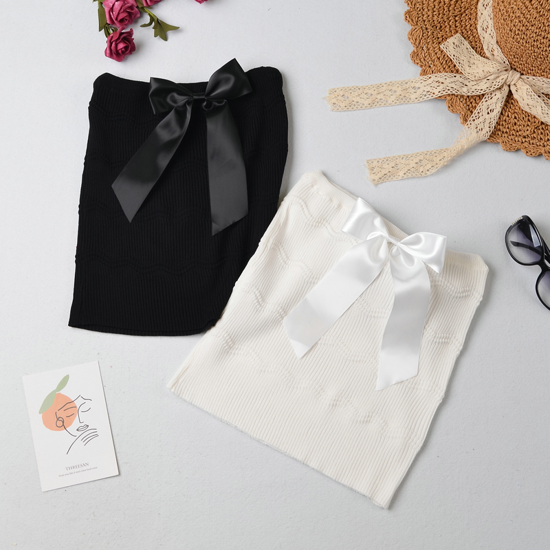 Áo ống croptop dệt kim phối nơ quyến rũ cho nữ