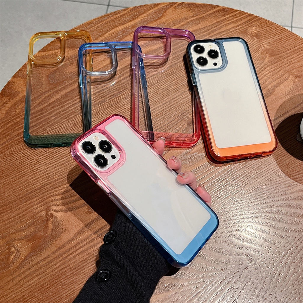 Ốp Điện Thoại Acrylic Cứng Viền TPU Mềm Chống Sốc Màu Gradient Cầu Vồng Sang Trọng Cho iPhone 13 14 12 11 Pro Max