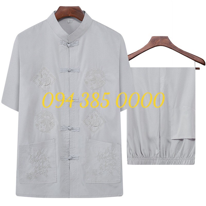 Set quần áo thêu rồng phượng nam trung niên (cộc và dài tay) có bán dời quần áo