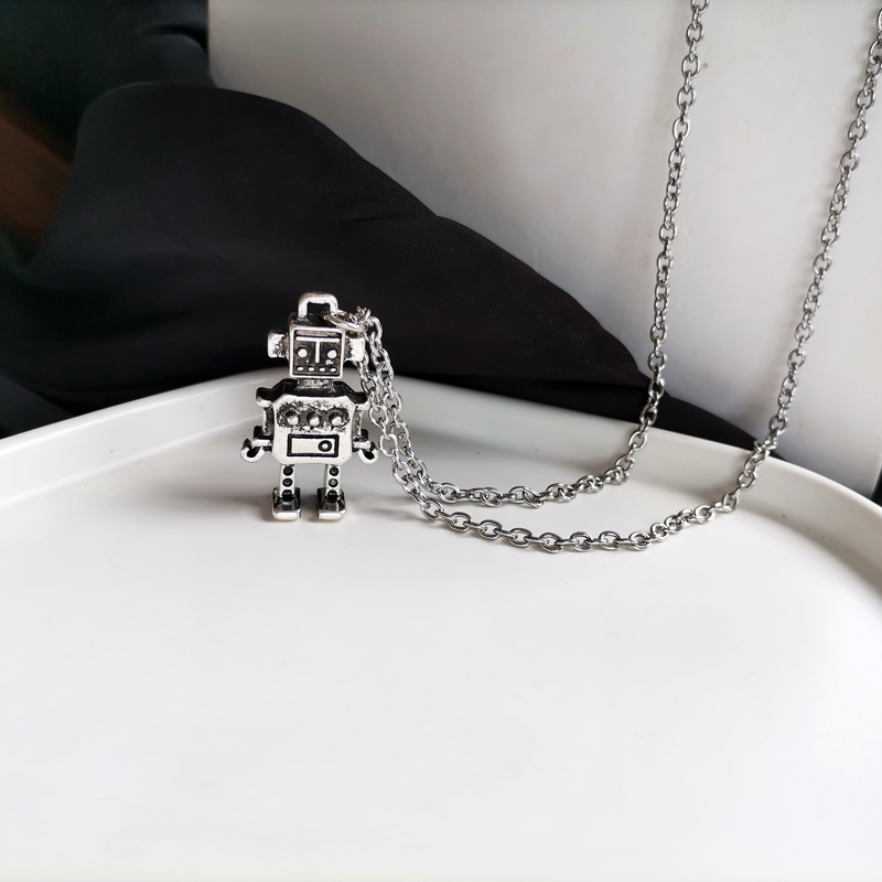 Dây chuyền mặt dây hình robot mini phong cách hip hop retro cổ điển trang sức cho nam nữ