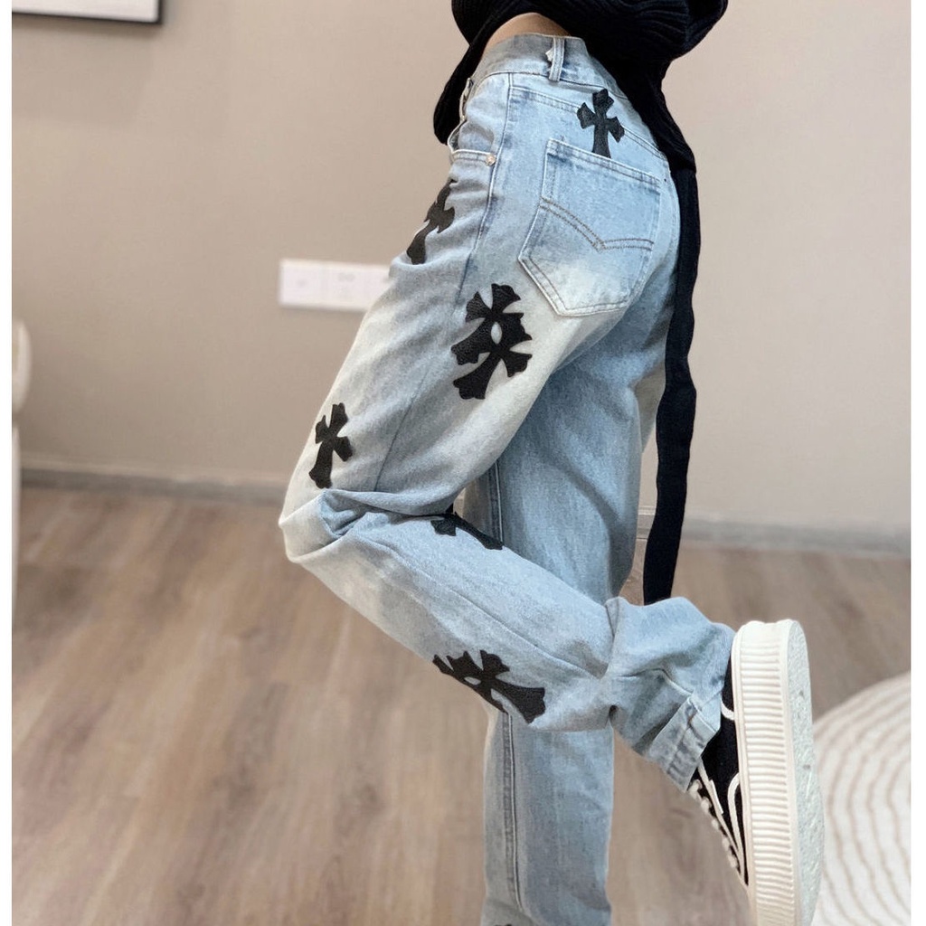 2023 Quần Jean Dài Ống Đứng Phong Cách Hip Hop Âu Mỹ Thời Trang Xuân Thu Cho Nữ