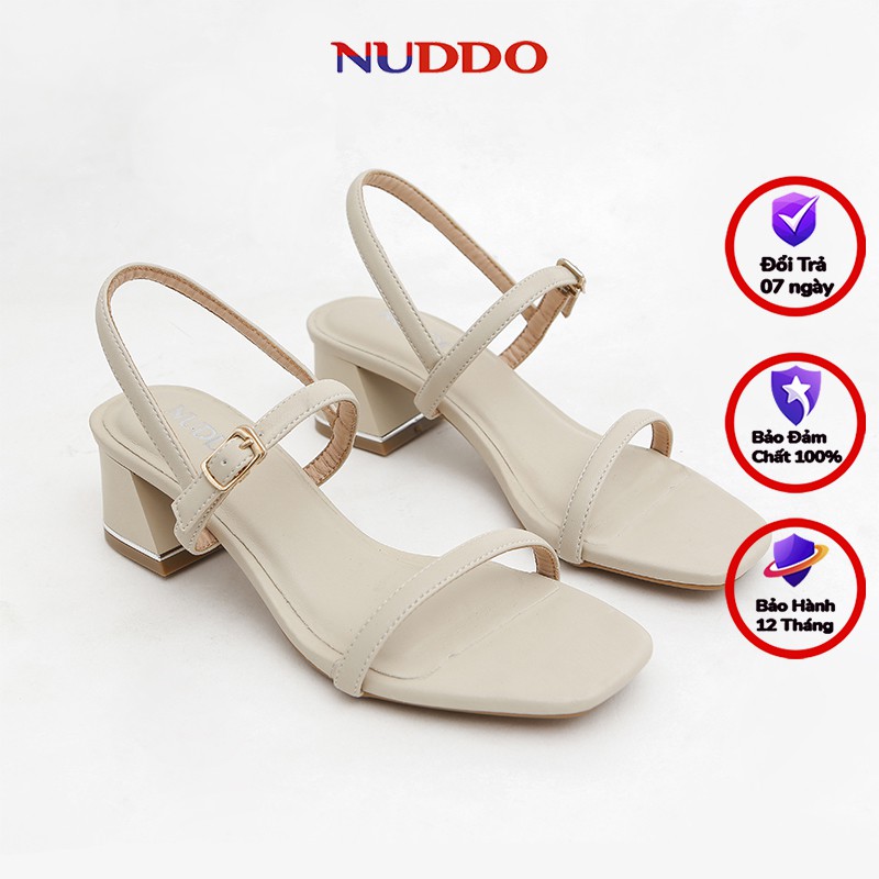 Giày sandal nữ cao gót 5p gót vuông mũi vuông quai ngang dây mảnh kiểu dáng thời trang Hàn Quốc đẹp cao cấp Nuddo NS504