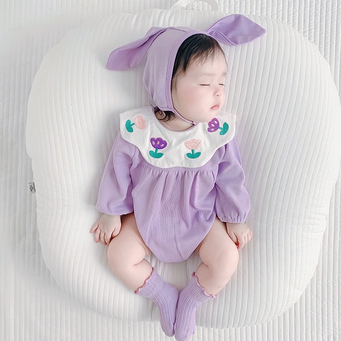 Bộ Áo Liền Quần In Hoa Tím Dễ Thương Cho Bé Gái 0-24 Tháng Tuổi