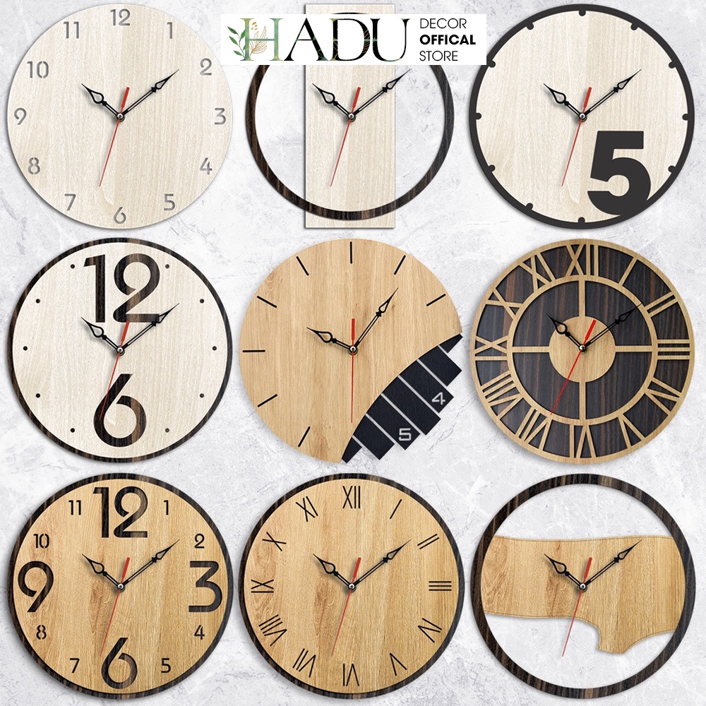 Đồng Hồ Treo Tường Gỗ Kim Trôi, Decor Phong cách Vintage Độc Đáo, Trang Trí, Quán Cafe, Homestay - HaduDecor