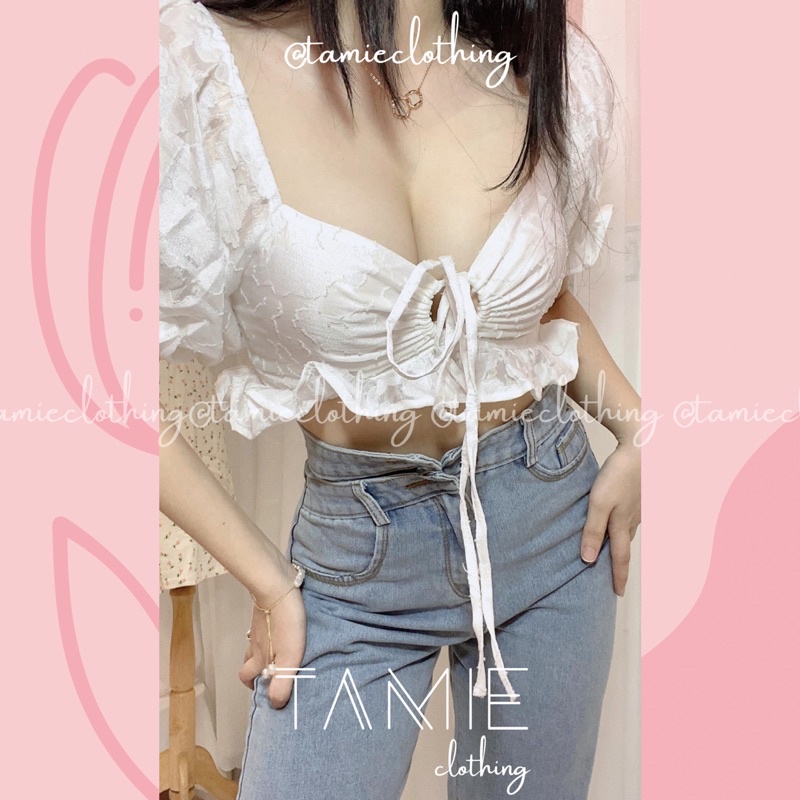 Croptop Trắng Bèo Khoét Ngực Vải Xô Hoa TAMIEclothing