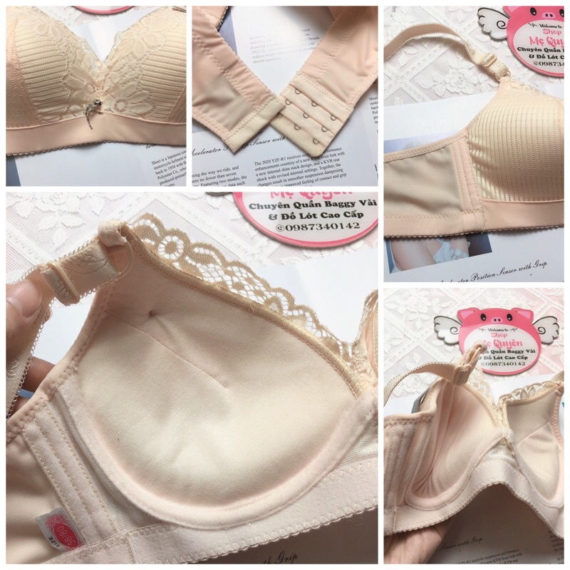 Áo lót nữ ren chìm mút nâng 2,5cm, hàng không gọng nâng ngực thoải mái, dây lưng lưới thoáng mát cả ngày