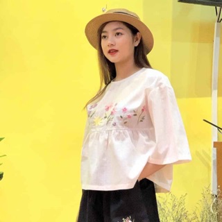 Áo babydol thêu tay vải linen