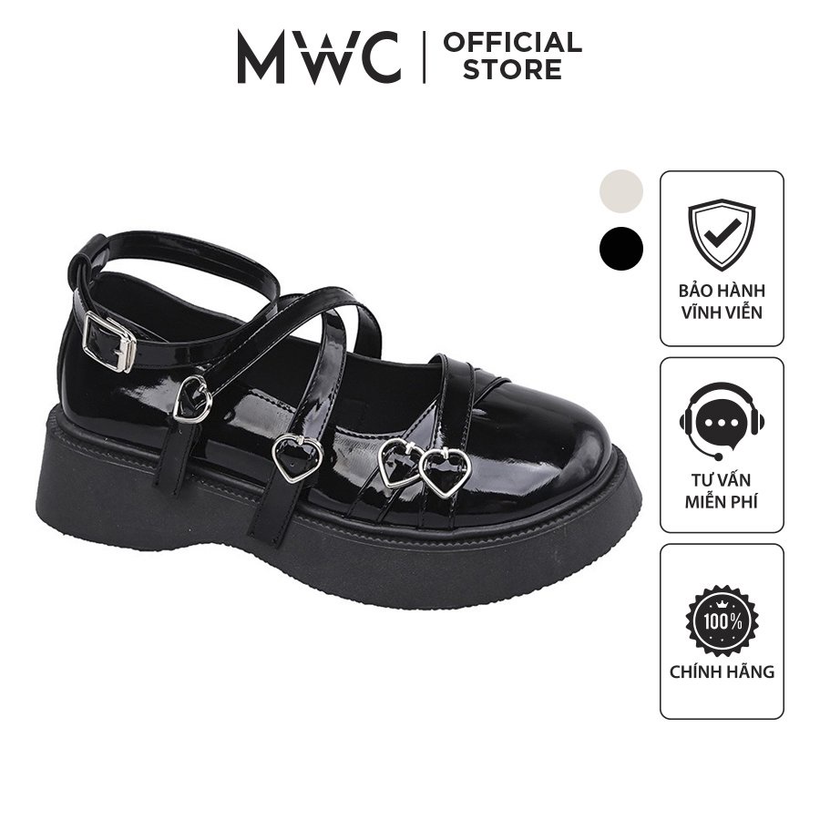 Giày MWC 2272 - Giày Lolita Da Bóng Đế Cao, Giày Mary Jane Ulzzang Mũi Tròn 5cm Phối Khóa Nữ Tính