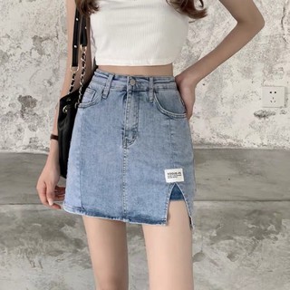 [Có sẵn+ảnh thật] Chân váy xẻ tà chữ A có quần trong chất jeans mẫu 2021