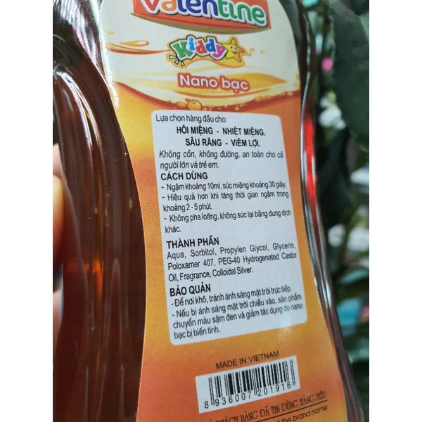 Nước súc miệng Valentine cho trẻ 250ml - Đông Anh Pharmart