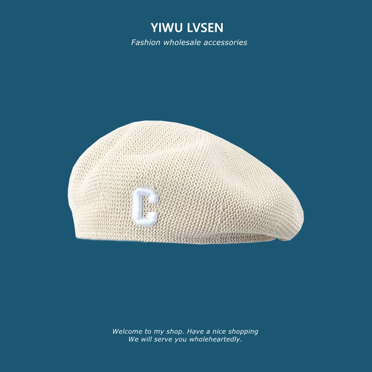 Nón Beret Hình Chữ C Thêu Họa Tiết Phong Cách Hàn Quốc Thời Trang Xuân Hè 2022