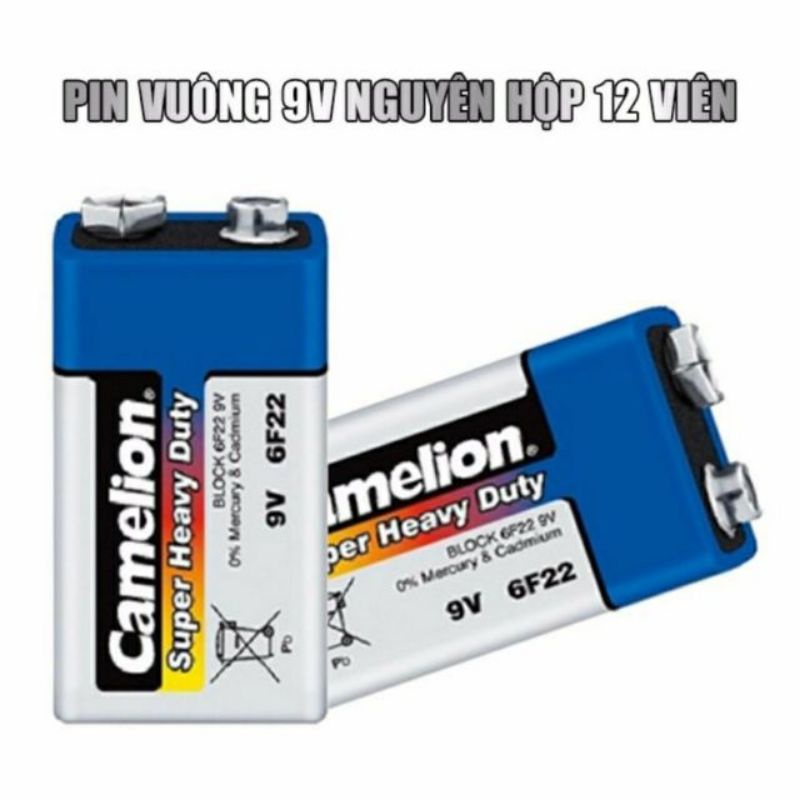 {Hàng chính hãng] Hộp 12 Viên Pin Vuông 9V Camelion 6F22 Battery