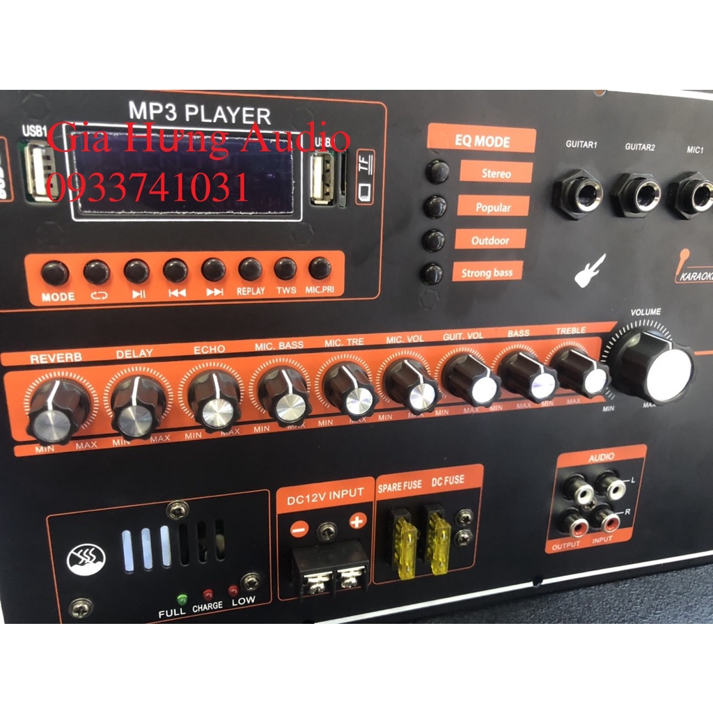 Mạch loa kéo công suất lớn có DSP chỉnh reverb, tiếng micro dày hạn chế hú, sử dụng loa 4 tất đôi 5 tất, bảo hành 6 thán