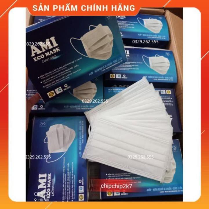 (Màu trắng) Hộp khẩu trang Ami màu trắng 4 lớp 50 cái