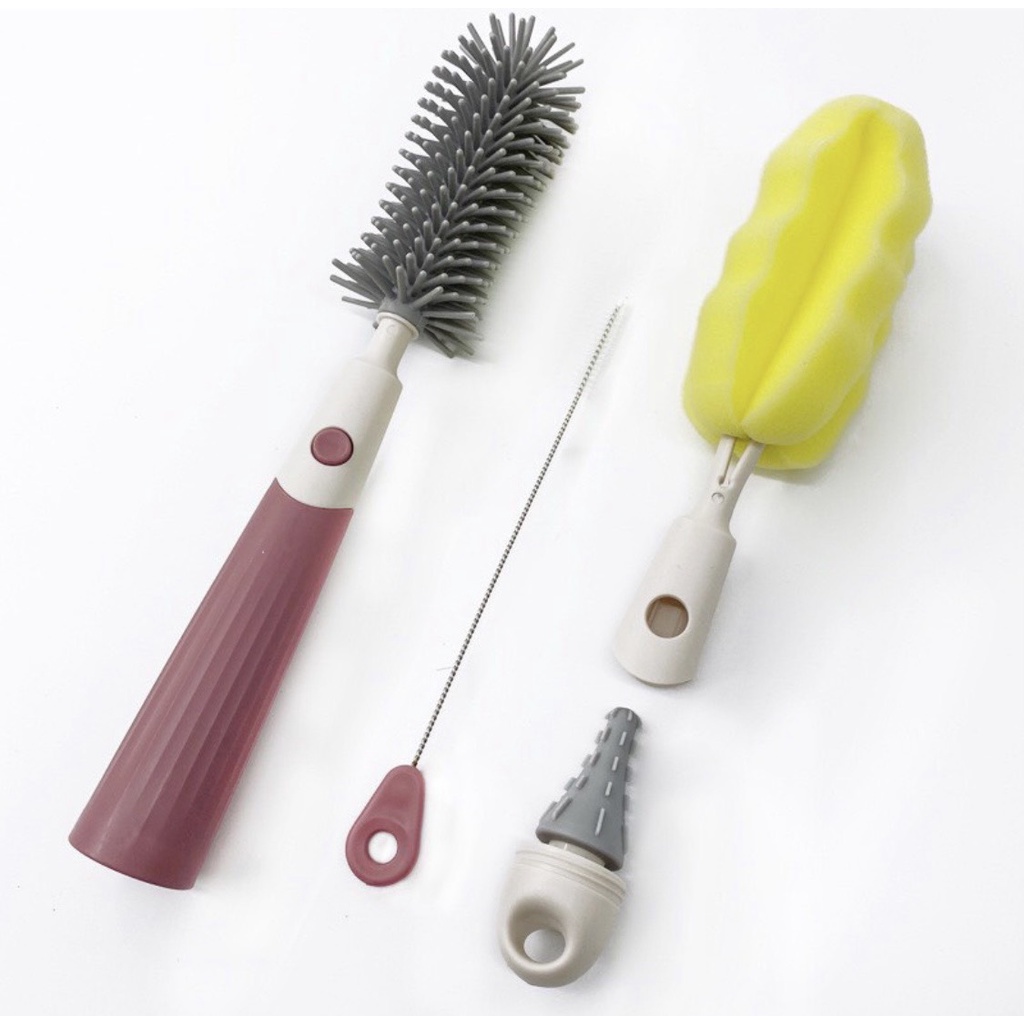 Bộ cọ súc rửa bình sữa silicone 4 chi tiết Moonship, cây súc bình sữa núm ty đa năng