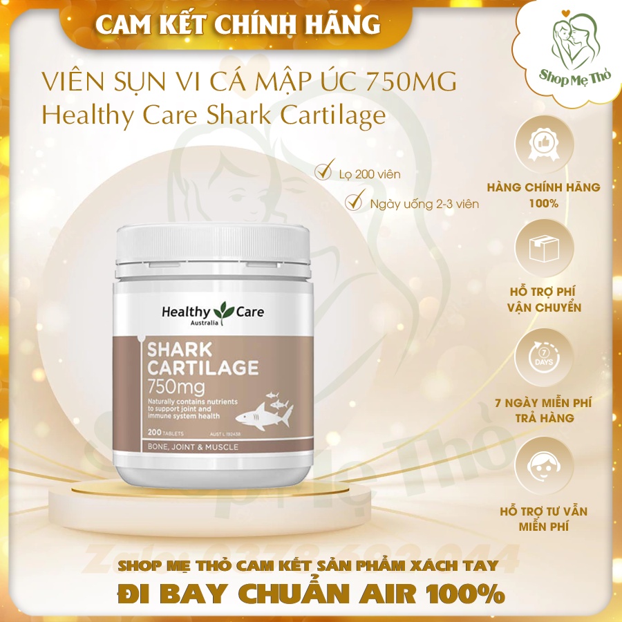 Viên sụn vi cá mập Úc 750mg Healthy Care Shark Cartilage 750mg xương khớp cơ hộp 200 viên
