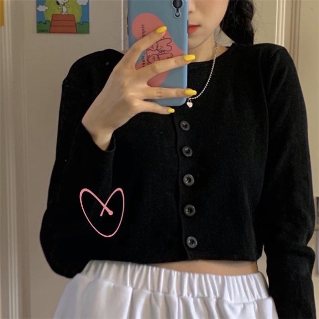 Áo Croptop nữ dài tay yan 7 cúc - Áo cardigan trơn nhiều màu | BigBuy360 - bigbuy360.vn