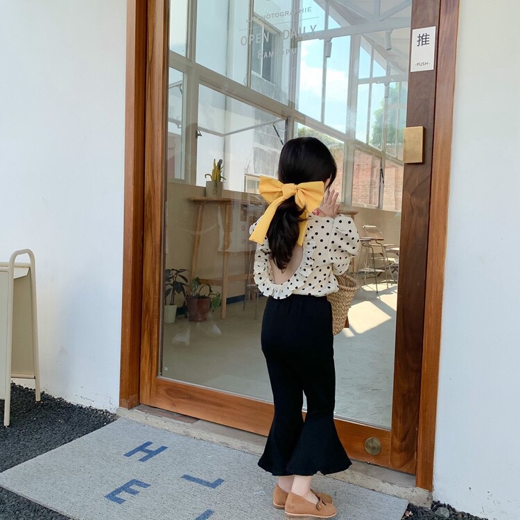 Áo Kiểu Tay Ngắn Hở Lưng Họa Tiết Chấm Bi Phong Cách Hàn Quốc Xinh Xắn Cho Bé Gái