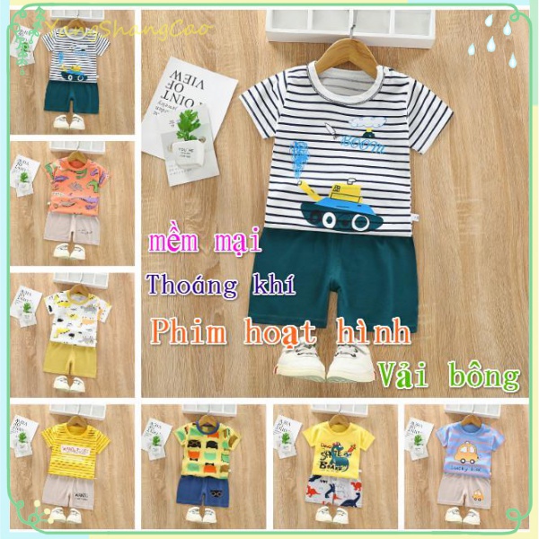 Bộ Áo Cotton + Quần Short In Hoạt Hình Cho Bé Trai (0-6 Tuổi)