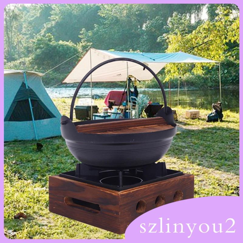 Chảo Gang / Nồi Hầm Sukiyaki Nhật Bản Có Móc Treo Bằng Gỗ szlinyou2