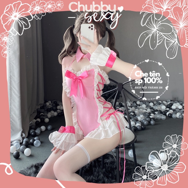 Cosplay Nữ Thần Tình Yêu Venus Bodysuit 5 Chi Tiết Hồng Kèm Tất Quyến Rũ Gợi Cảm Maid Cosplay Outfit - CPL49-Chubby.Sexy