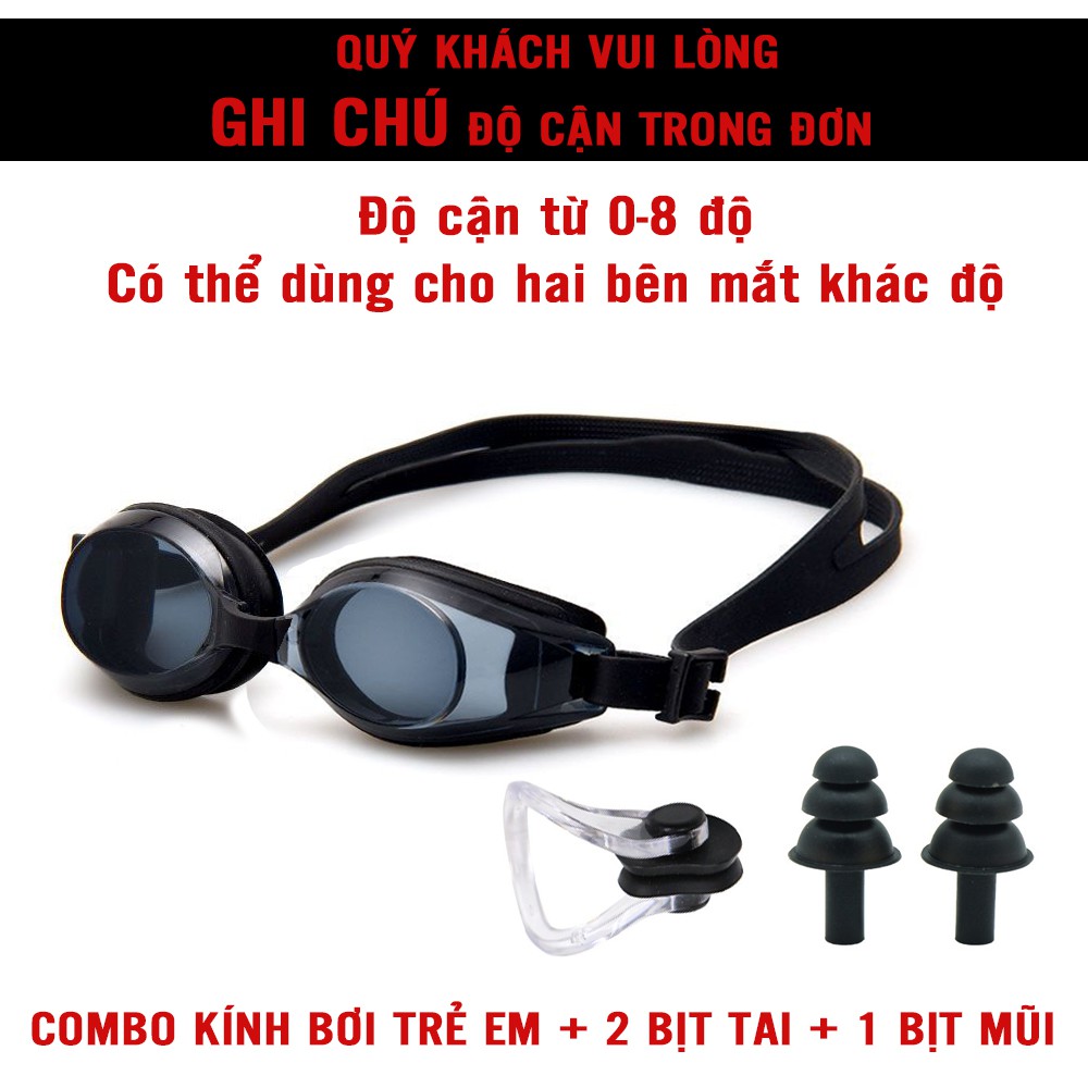 Combo Bịt Tai Mũi Kính Bơi Cận 1.5 2 2.5 3 3.5 4 4.5 5 5.5 6 7 8 độ Người Lớn Trẻ Em Legaxi