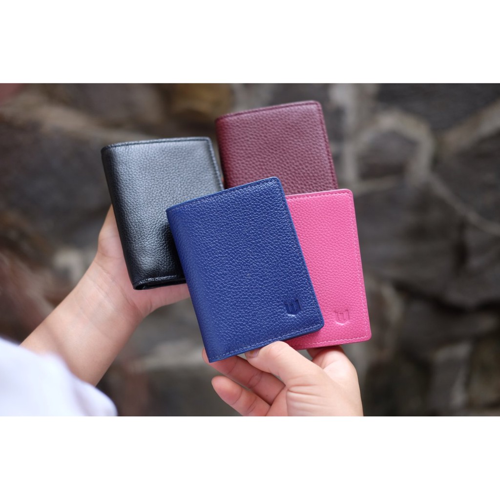 HESTIA - Ví unisex da bò thật 2 gấp nhỏ gọn màu xanh coban - IQ20-70
